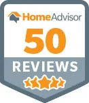 Home Advisor 50 reviews badge with white background