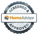 Home Advisor Screened and approved badge with white background